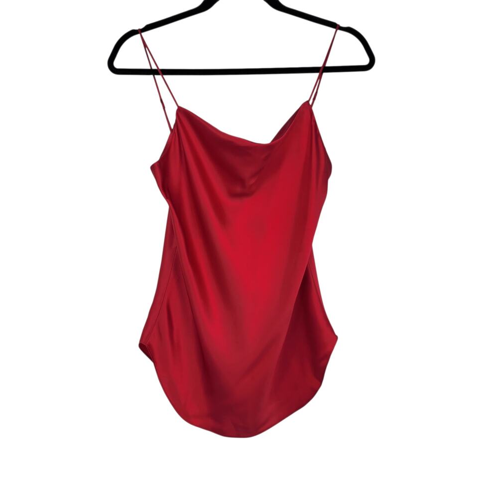 NWT Cinq A Sept Marta Cami Berry Jam Red 100% Silk Satin Cowl Neck Tank Size 2XS